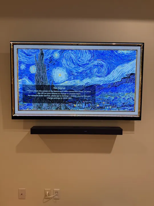 Samsung Frame TV with soundbar, wires hidden in the wall, Houston TX