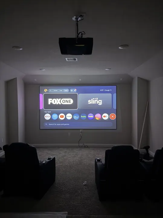 Home theater room with ceiling-mounted projector, Houston TX